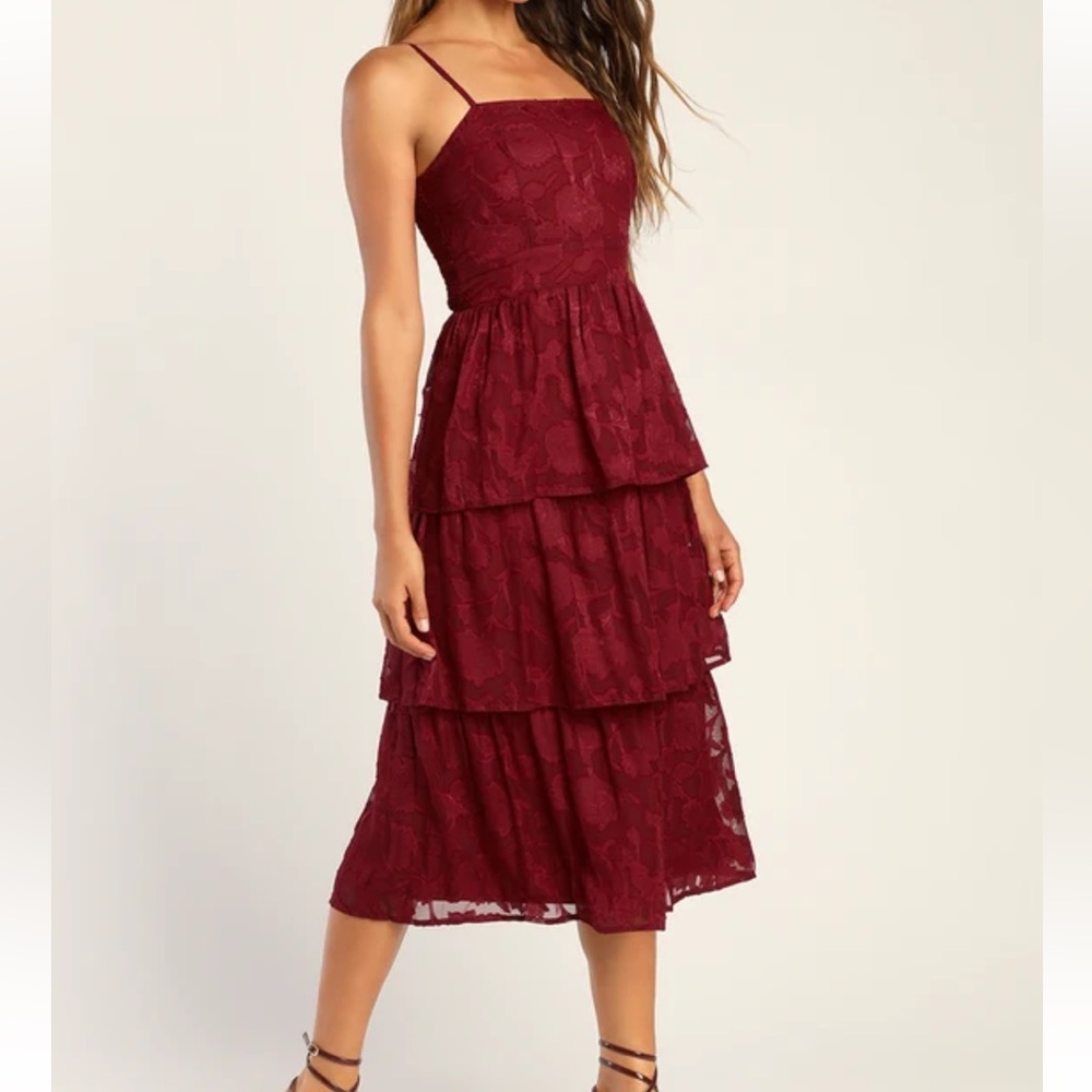 Lulus Burgundy Ruffle Dress